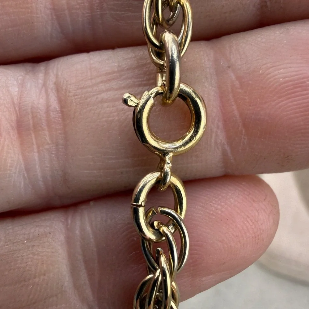 Vintage Estate Mirror Necklace Gold Tone Enamel Reversible 32